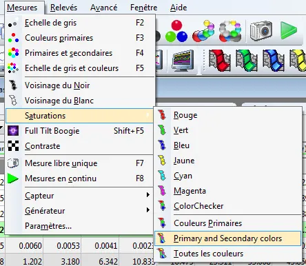 ColorHCFR mesures saturation RGBCMY