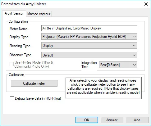 ColorHCFR param capteur