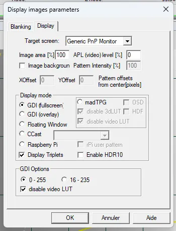 display images parameters